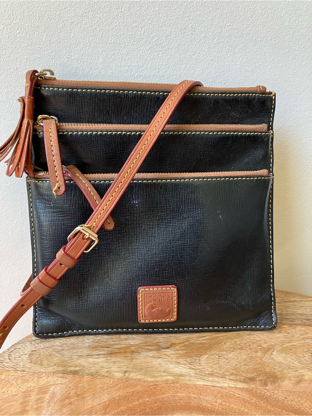 Dooney & Bourke | Vintage Florentine Leather Triple Zip Crossbody Bag